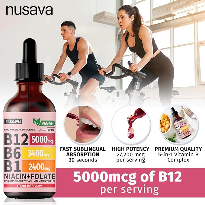 (4 Pack) Vitamin B12 and B6 Liquid Drops, B12 Sublingual Vitamin B Complex - B 12 Vitamin 5000mcg - B12 Methylcobalamin for Energy, Brain, and Heart Support with 27,200 mcg, Strawberry, 80 Servings