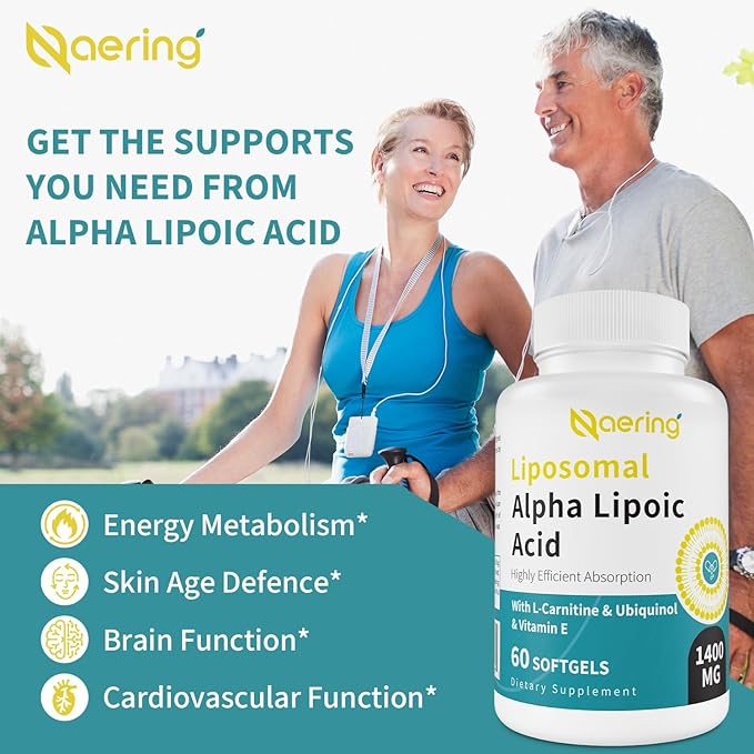 Liposomal Alpha Lipoic Acid 1400mg Softgels, ALA Supplement with L-Carnitine 1000mg, Ubiquinol (Active CoQ10) 100mg and Vitamin E 10mg,Alpha-Lipoic Acid for Antioxidants, Energy 60 Softgels