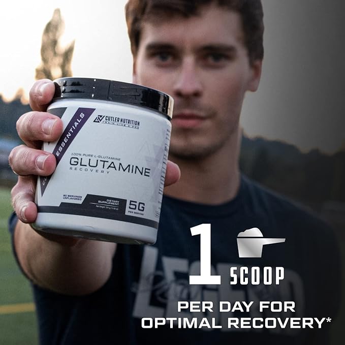 Cutler Essentials 100% Pure L-Glutamine for Enhanced Recovery, Lean Muscle Support and Improved Protein Synthesis | Unflavored, 60 Servings