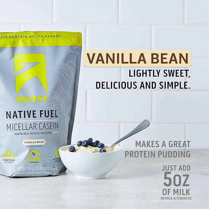 Ascent Casein Protein Powder Vanilla Bean 2 lb & Plant Protein Powder Chocolate 18 Servings