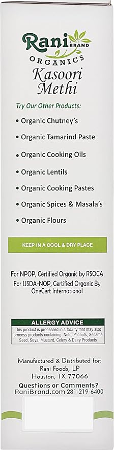 Rani Organic Fenugreek Leaves Dried (Kasoori Methi) 14oz (400g) ~ All Natural | Vegan | Gluten Friendly | NON-GMO | Indian Origin | USDA Certified Organic