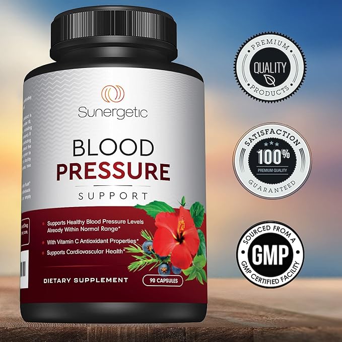 Premium Blood Pressure Support Supplement for Cardiovascular & Heart Health with Garlic, Hawthorn & Hibiscus (90 Capsules)