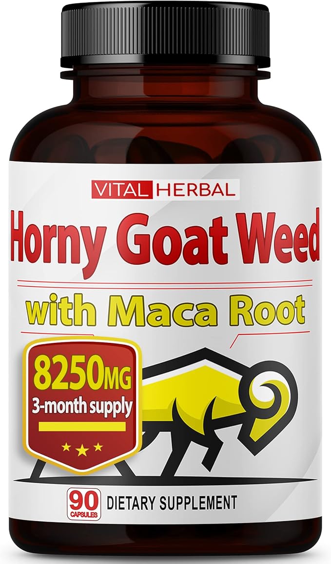 Vital Herbal Horny Goat Weed Capsules for Maximum Strength with Maca Root Tribulus Ashwagandha Tongkat Ali Panax Ginseng for Men Women, Boost Energy (150 Count (Pack of 1))