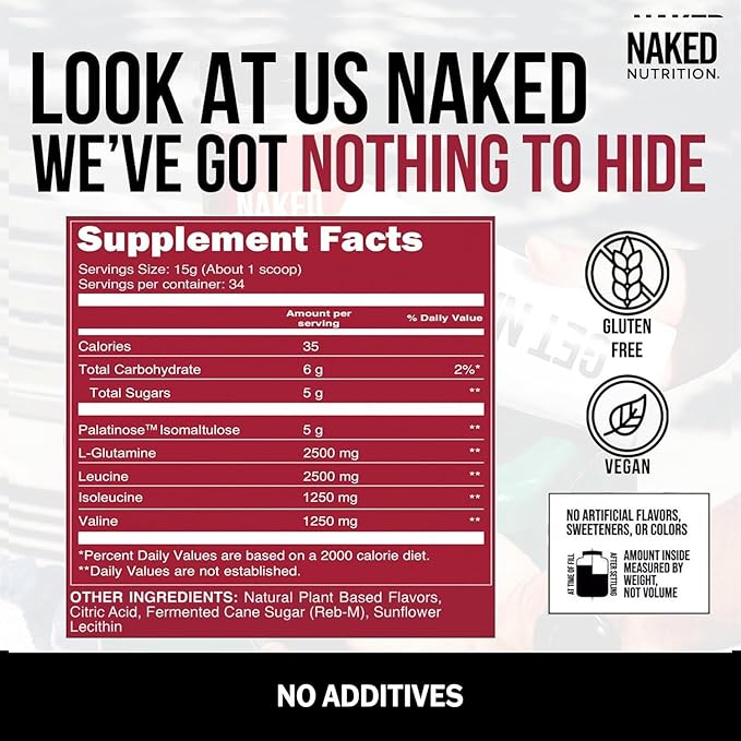 NAKED Cherry Lime BCAAs Amino Acids Powder, 100% Pure 2:1:1 Formula, Vegan Branched Chain Amino Acids, Instantized All Natural BCAA Powder Supplement - 501 Grams, 34 Servings