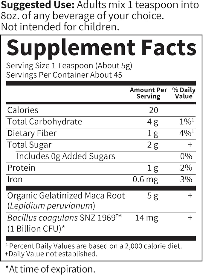 Garden of Life Organics Fair Trade Gelatinized Peruvian Maca Root Energy Boost 7.93 oz (225g) Powder with Probiotics, Certified Organic, Non-GMO, Vegan & Gluten Free Herbal Supplements