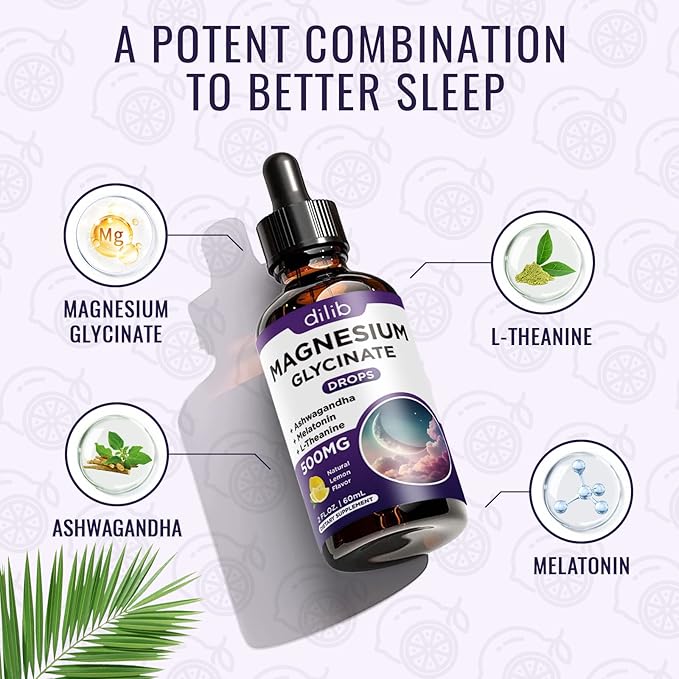Magnesium Glycinate Supplement, Magnesium Liquid Drops with Magnesium Glycinate 500mg Vitamin B6, Ashwagandha, L - Theanine, Chamomile -Support Stress Relief, Bone, Muscle, Mood Vegan (Pack of 2)