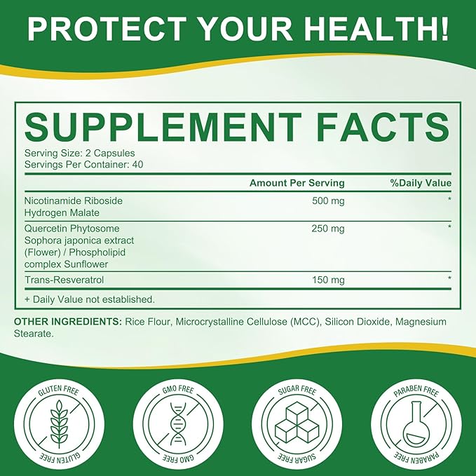 NAD Supplement - Liposomal Nicotinamide Riboside 900mg, Resveratrol, Quercetin - High Purity NAD Supplement for Energy, Support Cellular Health, Stamina & Healthy Aging - Ultra Strength 80 Capsules