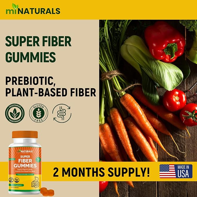 Prebiotic Fiber Supplement Gummies | Value Pack - 180 ct | 5 g per Gummy | Plant Based Digestive Gut Cleansing | Orange & Mixed Berry