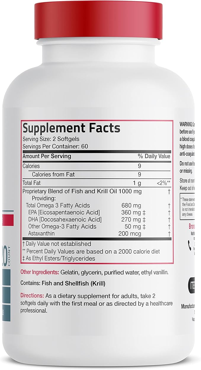 Bronson Vitamin K2 (MK7) with D3 Supplement Omega-3 Fish + Krill Oil 1000 MG