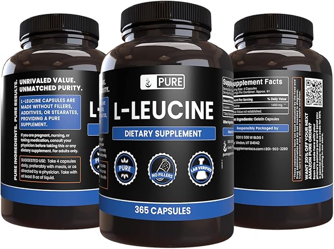 Pure Original Ingredients L-Leucine (365 Capsules) No Magnesium Or Rice Fillers, Always Pure, Lab Verified