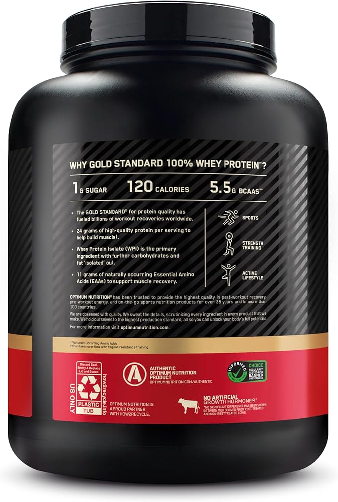 Optimum Nutrition Gold Standard 100% Whey Protein Powder, Double Rich Chocolate, 5 Pound (Packaging May Vary)
