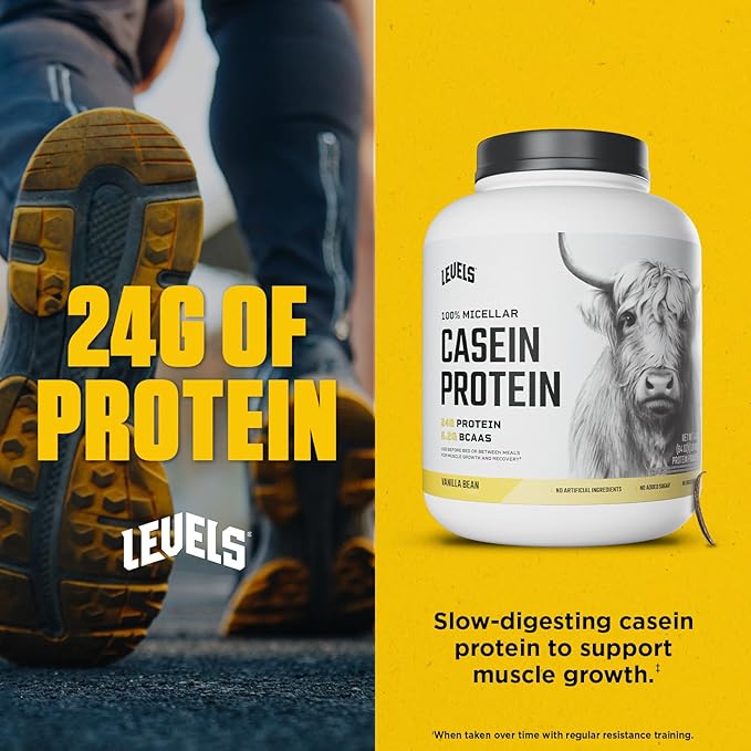 Levels 100% Micellar Casein Protein, Hormone Free, Vanilla Bean, 4LB