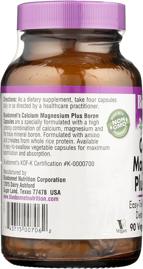 BlueBonnet Calcium Magnesium Plus Boron Vegetarian Capsules, Off White, 90 Count