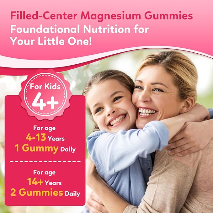 Magnesium Glycinate Gummies for Kids, Magnesium Supplement with L-Theanine, Ashwagandha, Vitamin D3 K2 for Sleep, Calm, Muscle, Relaxation, Cognitive - Sugar Free Peach & Mango Center-Filled Gummie