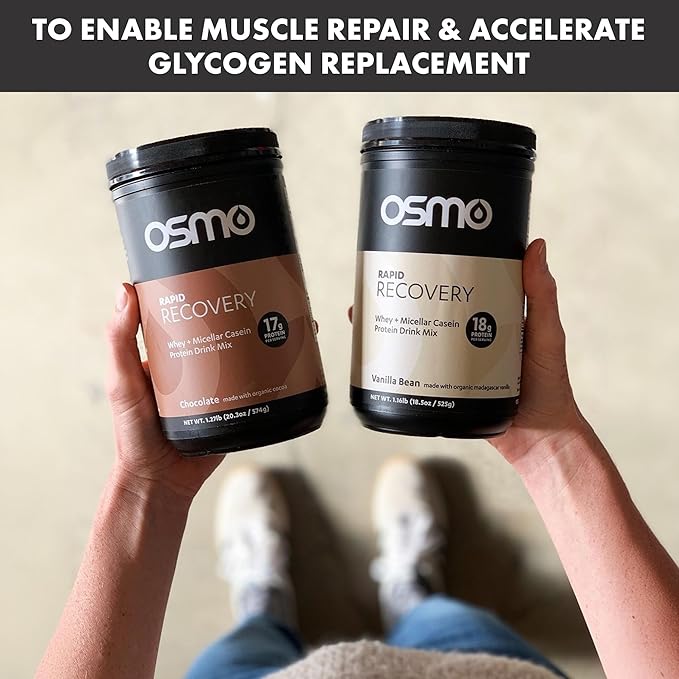 Osmo Rapid Recovery - Whey & Micellar Casein Protein Powder Blend with Carbohydrates & Caffeine, All Natural Ingredients, Enables Muscle Repair & Boosts Glycogen Restoration - Chocolate, 14 Servings