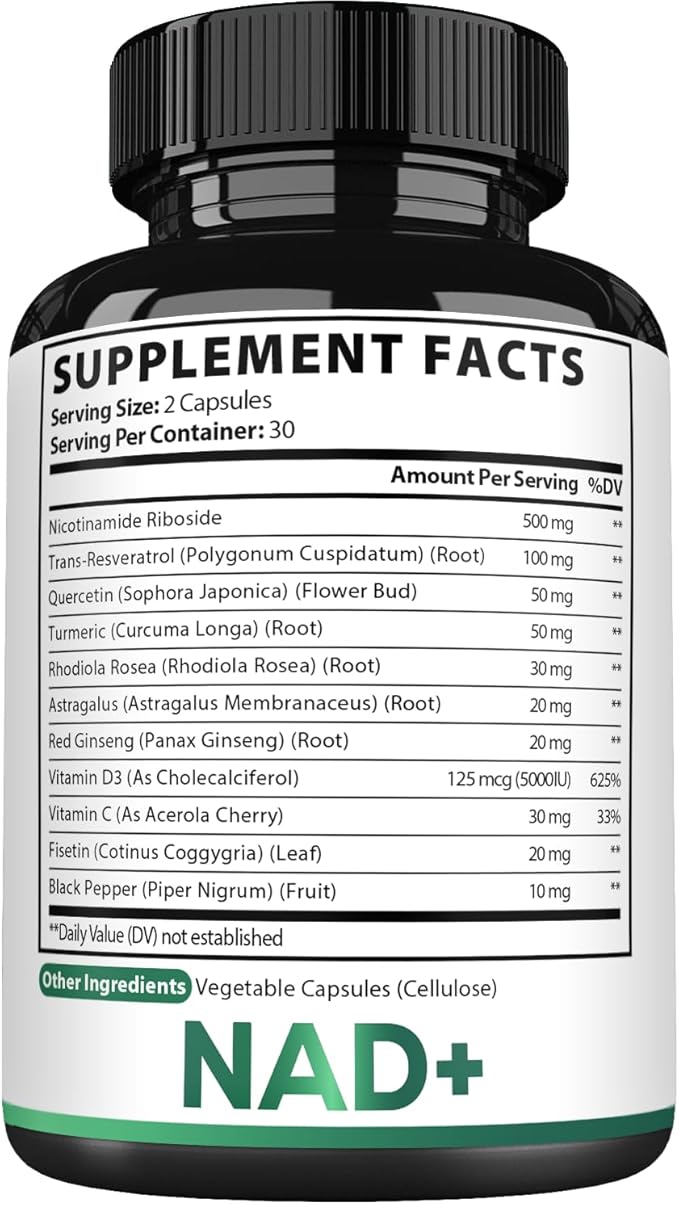 Satoomi NAD+ Supplement with Nicotinamide Riboside 900mg NR, Resveratrol, Quercetin, Turmeric, Astragalus, Ginseng, Vitamin D3, Vitamin C - 60 Count