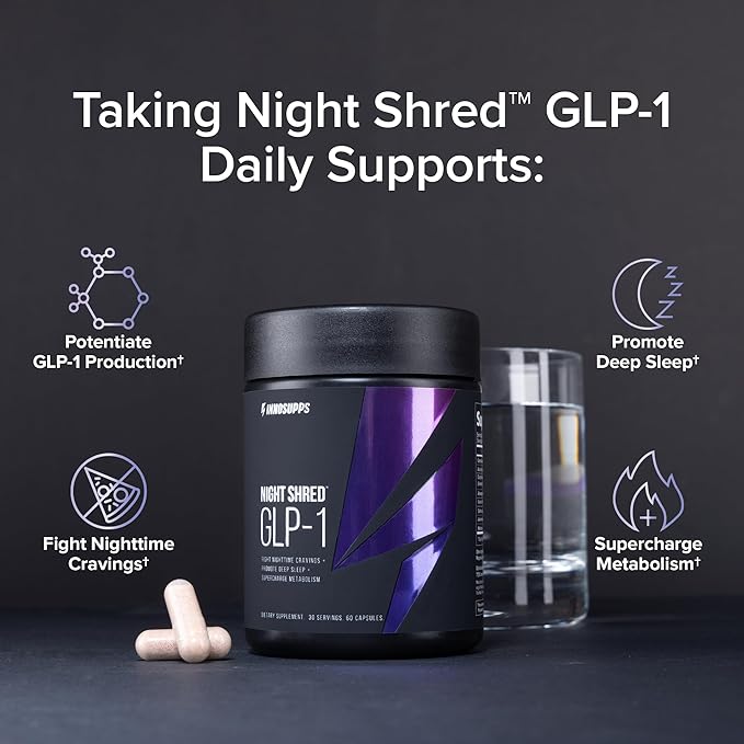 InnoSupps Night Shred™ GLP-1 | Nighttime Fat-Burner + Sleep Support | Appetite, Metabolism & Stress Support | Akkermansia + Ashwagandha | 60 Capsules. 30 Servings.