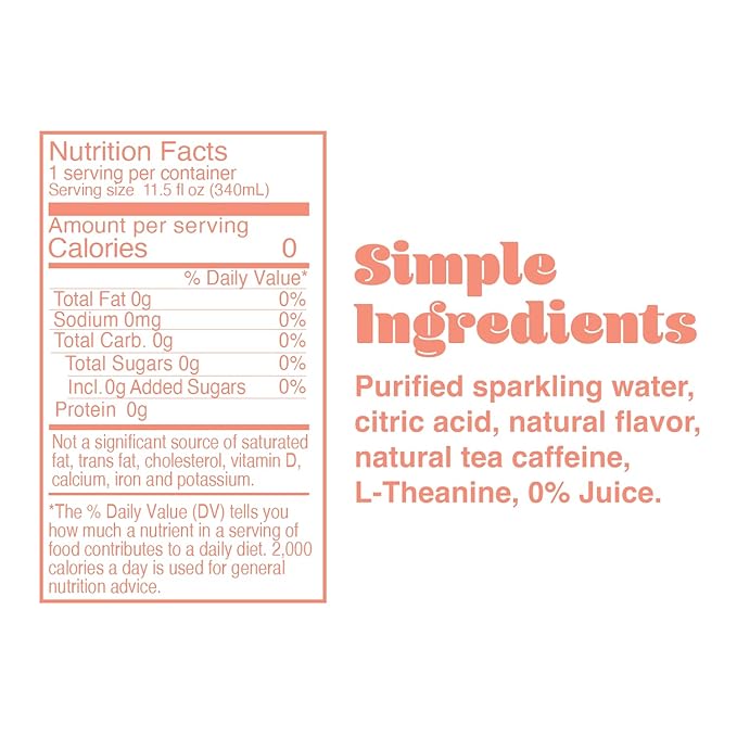 PHOCUS Energy Drink, Peach Sparkling Water, 75mg Natural Caffeine Plus L-Theanine, Zero Sugar, Zero Calories, No Artificial Sweeteners, 11.5 fl oz Cans (Pack of 12)