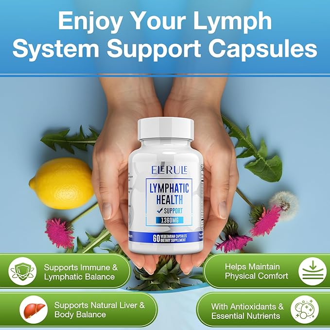 Lymphatic Support Supplement, Lymphatic Drainage Supplements with with Dandelion, Burdock, Echinacea, Lemon & More, Lymph System Support for Men and Women – 60 Capsules