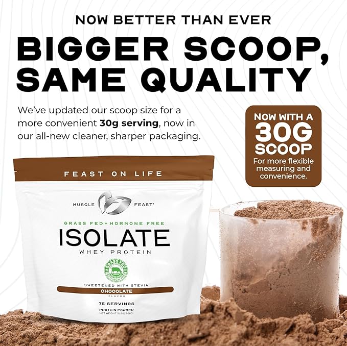 Muscle Feast Grass-Fed Whey Protein Isolate, All Natural Hormone Free Pasture Raised, Unflavored, 1lb