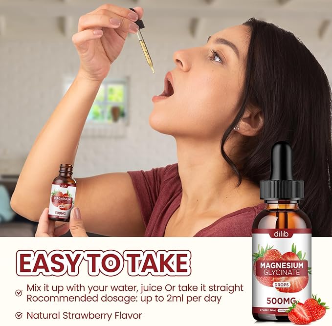 (2 Pack) Magnesium Glycinate Supplement, Liquid Magnesium Glycinate Liquid Drops 500mg-Support Stress Relief, Relaxation, Mood, Sleep, Bone & Muscle-4 Fl Oz, Vegan, Strawberry Flavor