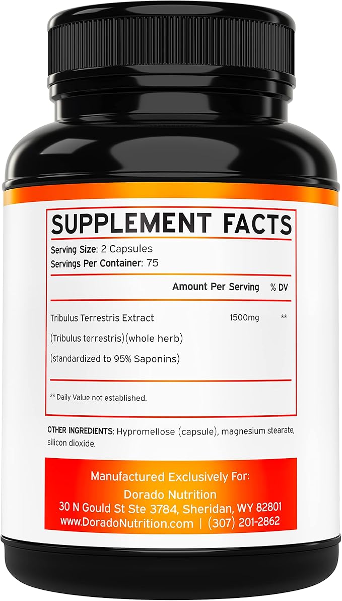 Tribulus Terrestris for Men 1500mg (Purest 95% Saponin Content) 150 Capsules, Concentrated Natural Fruit Extract (Third Party Tested, Manufactured in The USA) for Stamina and Energy - Vegan & Non GMO