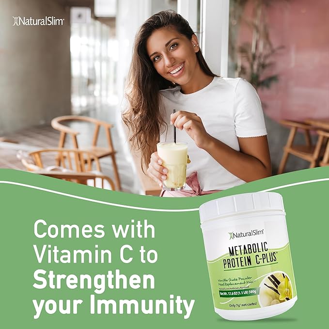 Naturalslim Protein Powder with Vitamins and Minerals Metabolic C-Plus - Meal Replacement Powder Fortified with Vitamin C, Zinc & Amino Acid - Vanilla Protein Powder 10 Servings 1.1 lb.