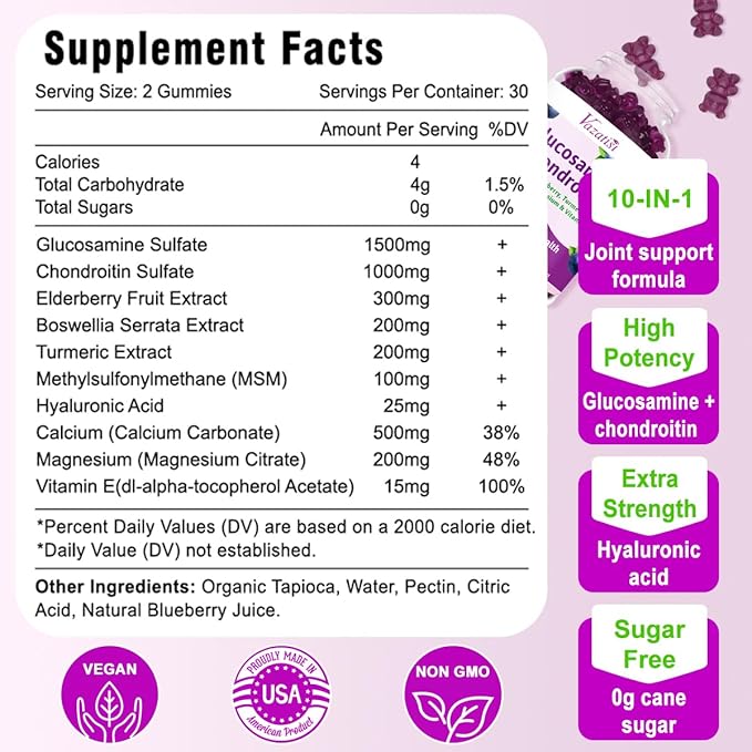 2 Pack Glucosamine Chondroitin Gummies - Glucosamine Chondroitin with MSM, Elderberry, Turmeric, Joint Support Supplement for Adults, Men & Women - Blueberry Flavor, 120 Cts