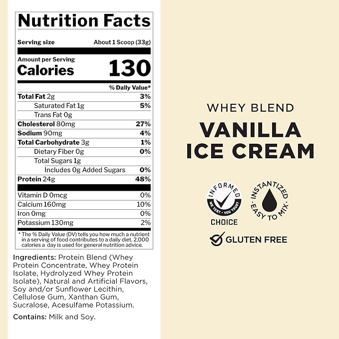 Rule One Proteins Whey Blend - Vanilla Ice Cream, 24g Fast-Acting Whey Protein Concentrates, Isolates, and Hydrolysates Per Serving, with Naturally Occurring EAAs and BCAAs, 2lbs