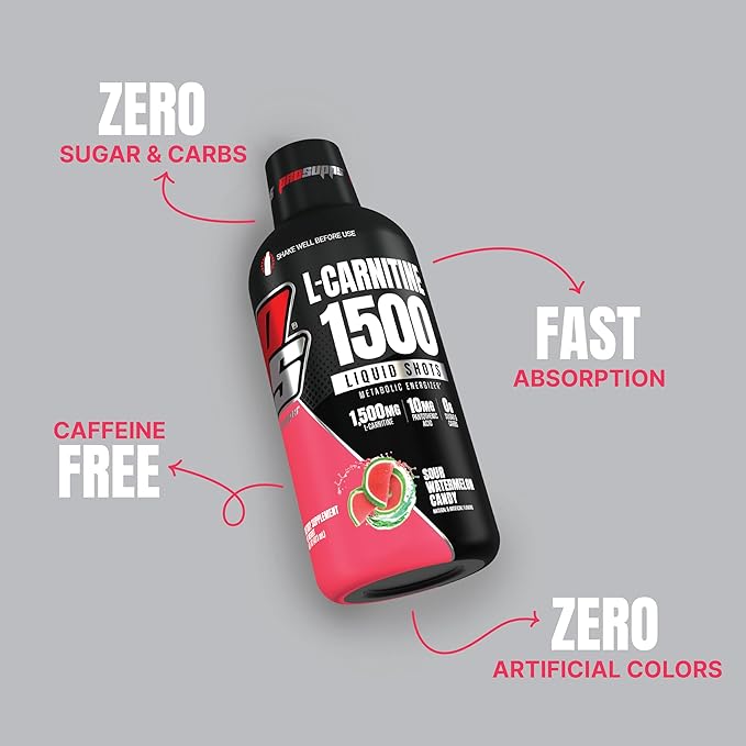 PROSUPPS L-Carnitine Liquid 1500, Stimulant-Free Liquid Shots for Men & Women - Clean Pre-Workout Drink for Energy, Performance & Muscle Recovery - No Sugar, No Carbs - 31 Servings, Watermelon Candy