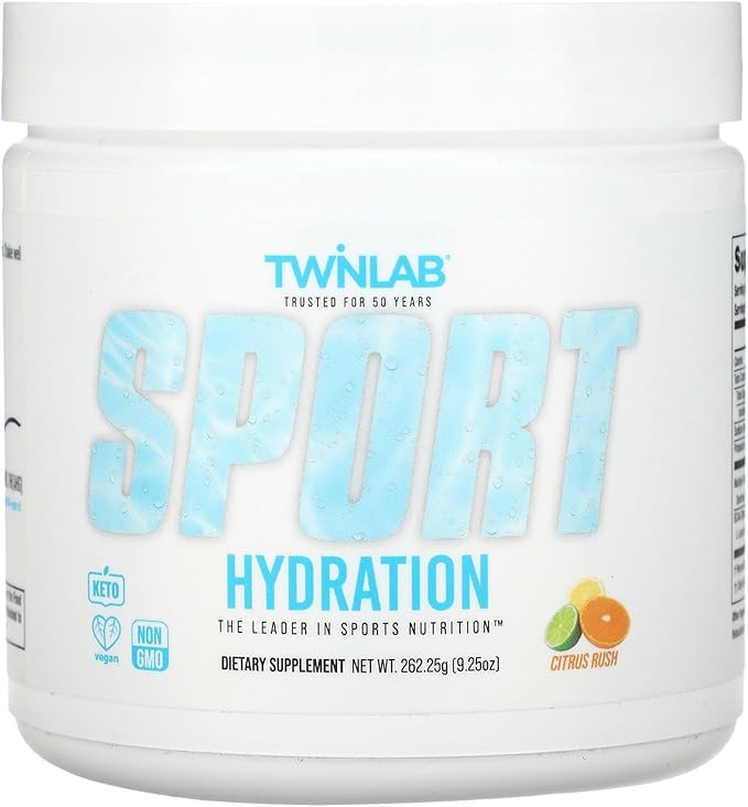 Twinlab Sport Hydration - Natural Electrolyte Powder Drink Mix to Support Hydration - Includes BCAA’s, L-Arginine, Astaxanthin & Carbohydrates - Orange Rush, 9.25 oz, 25 Servings
