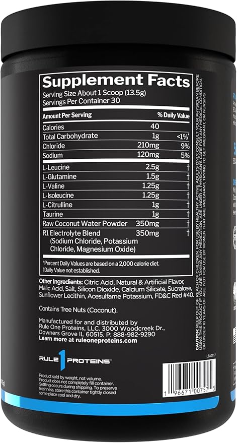 Rule 1 Active BCAA - Performance, Hydration, and Recovery Support with 5g BCAAs + Electrolytes, L-Glutamine, and Citrulline (30 Servings, Fruit Punch)