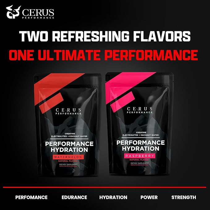 Cerus Performance - Performance Hydration Electrolyte Powder – Watermelon Flavor, 5g Creatine Monohydrate, 500mg Coconut Water Powder – Supports Endurance, Muscle Recovery & Keto 30 Servings