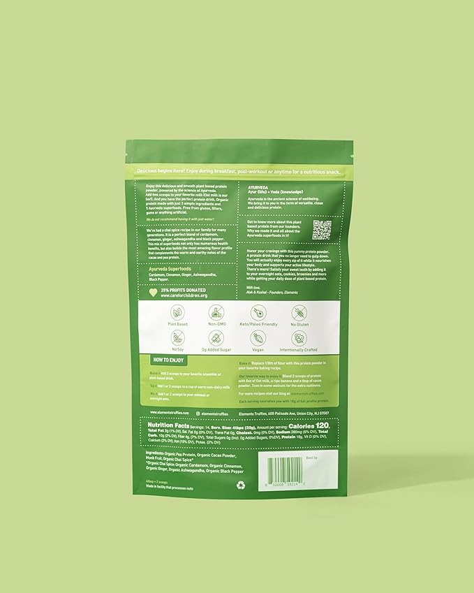 Elements Plant Based Vegan Protein Powder - Meal Replacement Shake Made from Pure Organic Yellow Peas with Chai Spice - Keto, Dairy Free, Soy Free, Paleo, and Non-GMO - 1lb Pack - 14 Servings