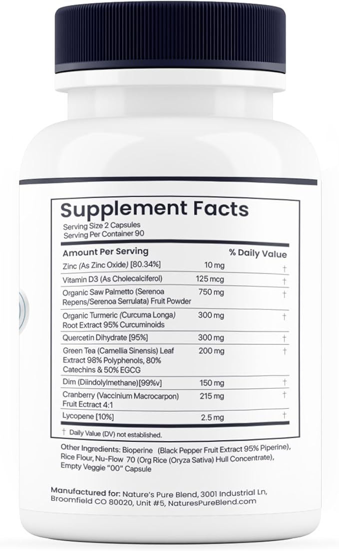 Nature’s Pure Blend Prostate Flow – Prostate Health Supplements for Men with Saw Palmetto, Herbal Complex and Essential Nutrients – Support for Flow, Balance, Hair Strength, and Wellness – 90 Capsules