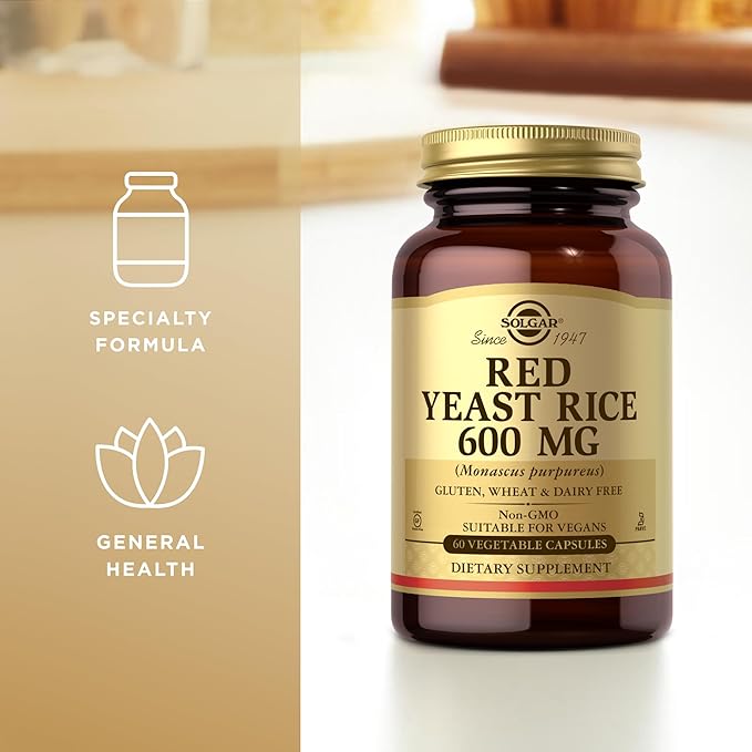 Solgar Red Yeast Rice 600 mg - 60 Vegetable Capsules - Non-GMO, Vegan, Gluten Free, Dairy Free, Kosher - 30 Servings