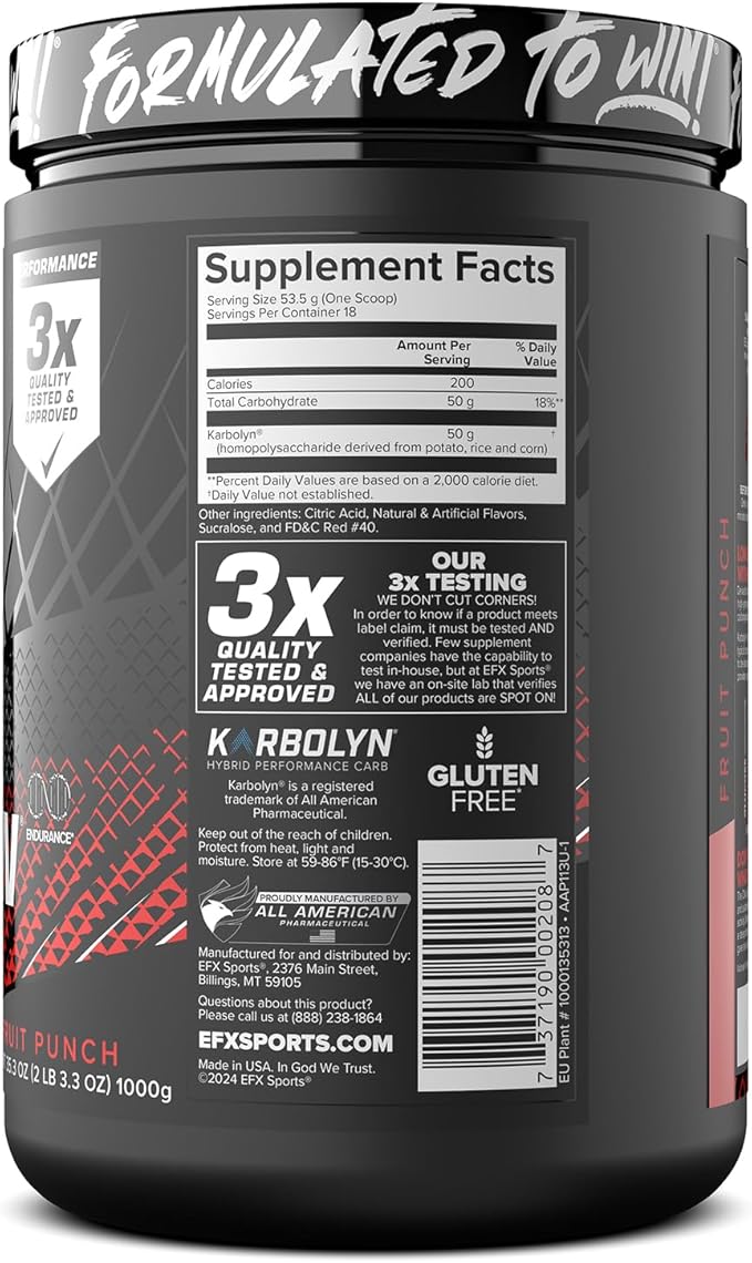 EFX Sports Karbolyn Fuel | Fast-Absorbing Carbohydrate Powder | Carb Load, Sustained Energy, Quick Recovery | Stimulant Free | 18 Servings (Fruit Punch)