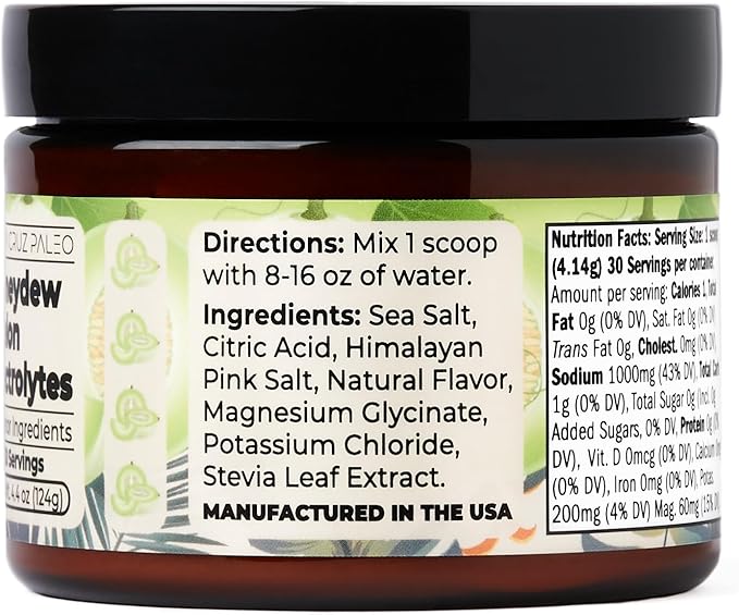 Santa Cruz Paleo Electrolyte Powder Honeydew Melon with Himalayan & Sea Salt, Magnesium, Potassium, Sugar-Free, 30 Servings
