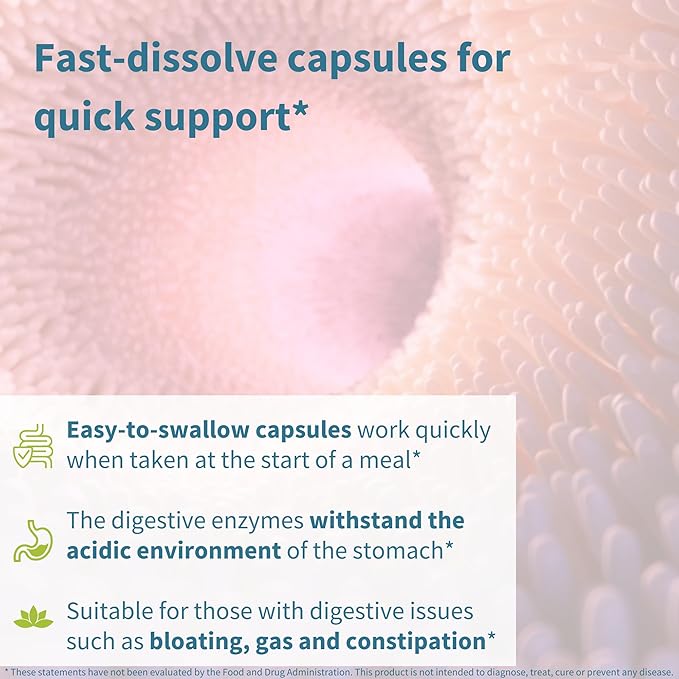 Igennus Fast Action Digestive Enzymes & Betaine HCl, 10 Broad Spectrum Enzymes with Protease, Lipase & Lactase, Papain & Bromelain, Plant-Based Vegan, Clean Label, for Women and Men, 90 Capsules