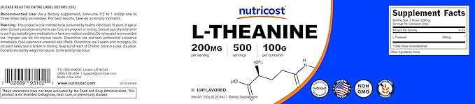 Nutricost L-Theanine Powder 100 Grams - Gluten Free & Non-GMO