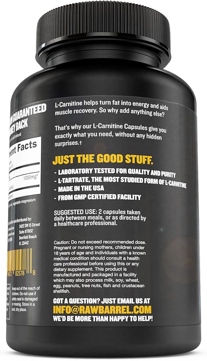 “No Bull” L-Carnitine Supplement, Pure Keto-Friendly L-Carnitine L-Tartrate Capsules for Improved Cognitive Function & Focus for Women and Men, L Carnitine Capsules, 500mg
