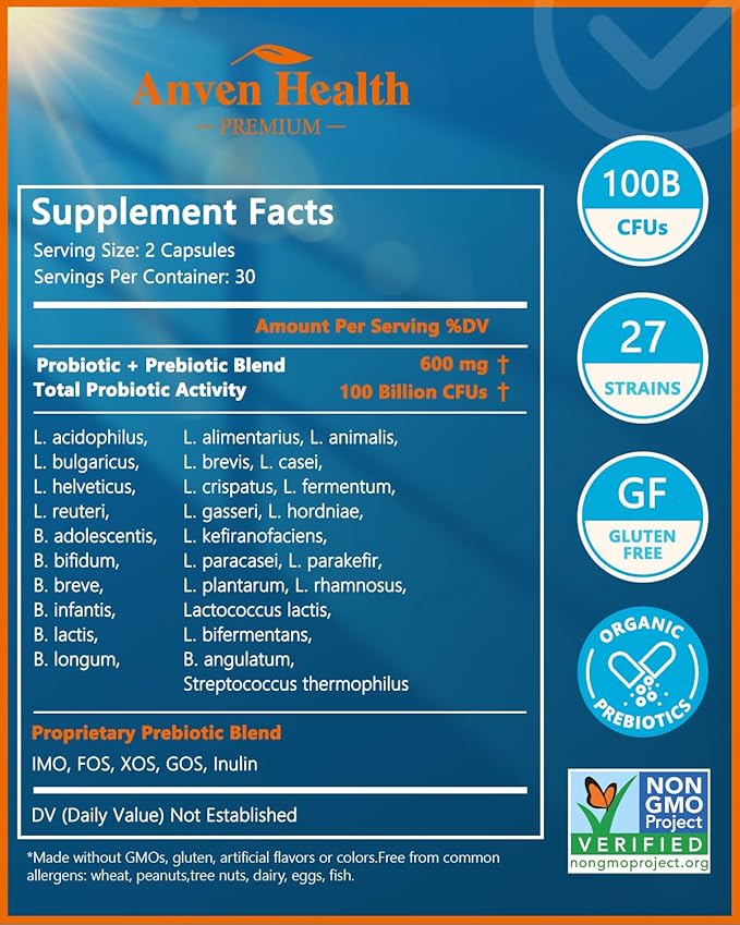 100 Billion Probiotics for Gut & Immune Health + Apigenin 200mg with L-Theanine 400mg for Relaxation & Stress Support | 27 Strains, Vegan, Non-GMOไธจ120Caps + 60 Veggie Caps