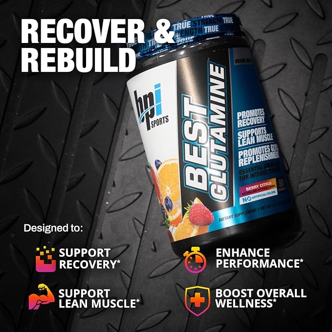 BPI Sports Best Glutamine - Essential Amino Acid for Intense Training with L-Glutamine - Post-Workout Recovery and Muscle Support - Berry Citrus, 14.1 oz