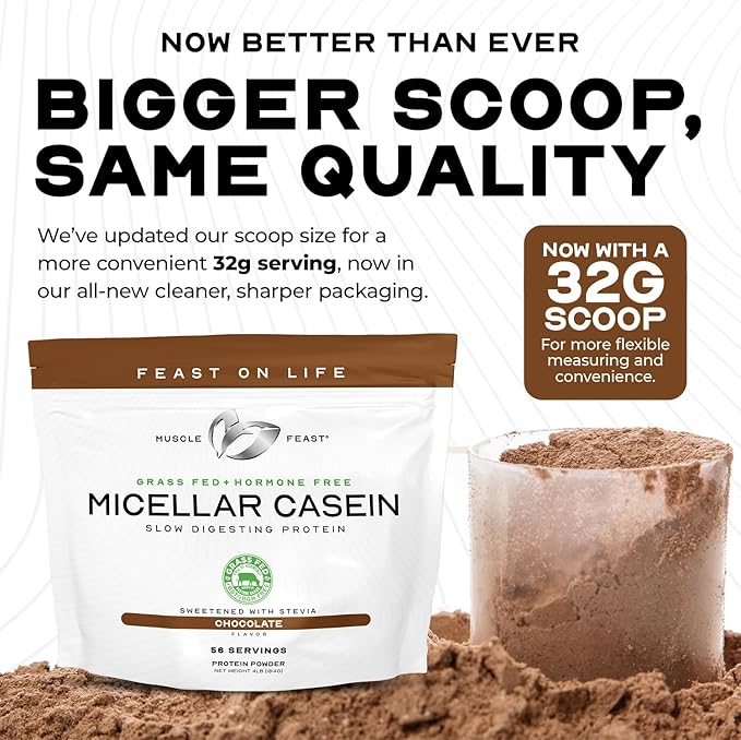 Muscle Feast Micellar Casein Protein, All Natural Pasture Raised Hormone Free Soy Free, Unflavored, 2lb
