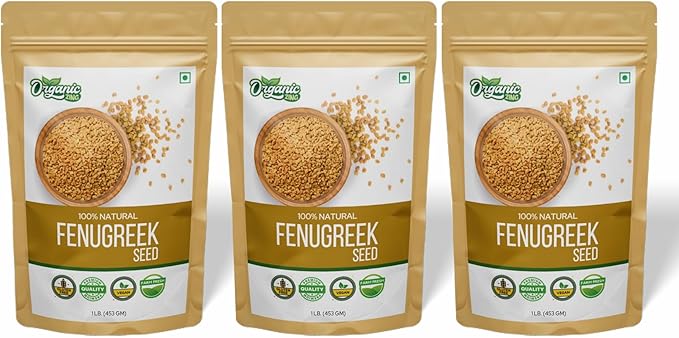 Organic Fenugreek Seeds Also Known As Methi Seeds and Trigonella Foenum-Graecum | USDA Certified | Vegan | Preservative Free | Product of India - 453g Resealable Pack of 3