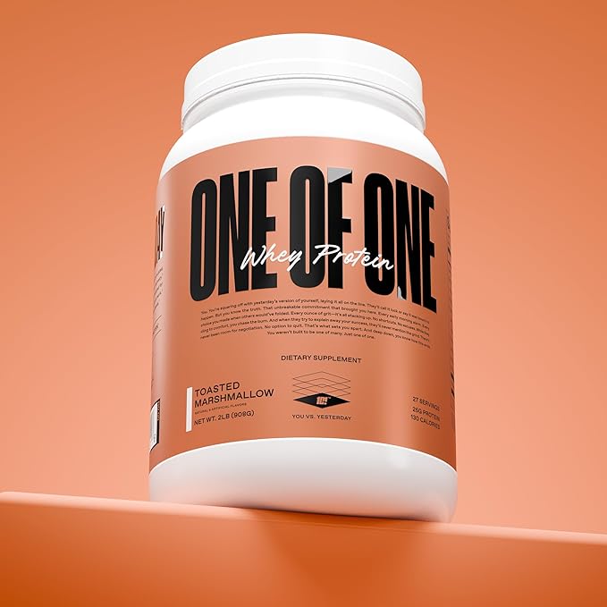 ONE OF ONE Whey Protein Powder – 25g Whey Protein Concentrate with Digestive Enzymes, Gluten Free, Low Carb, Post-Workout Recovery – Toasted Marshmallow Flavor, 2lb