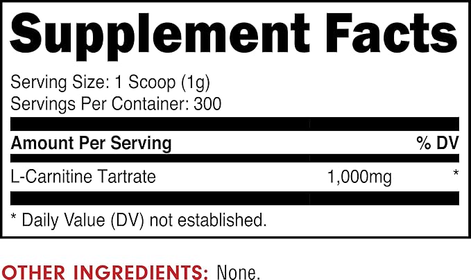 Bucked Up L-Carnitine Tartrate 1000mg Powder, Essentials (300 Servings)