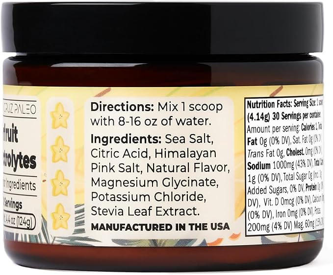 Santa Cruz Paleo Electrolyte Powder Starfruit with Himalayan & Sea Salt, Magnesium, Potassium, Sugar-Free, 30 Servings