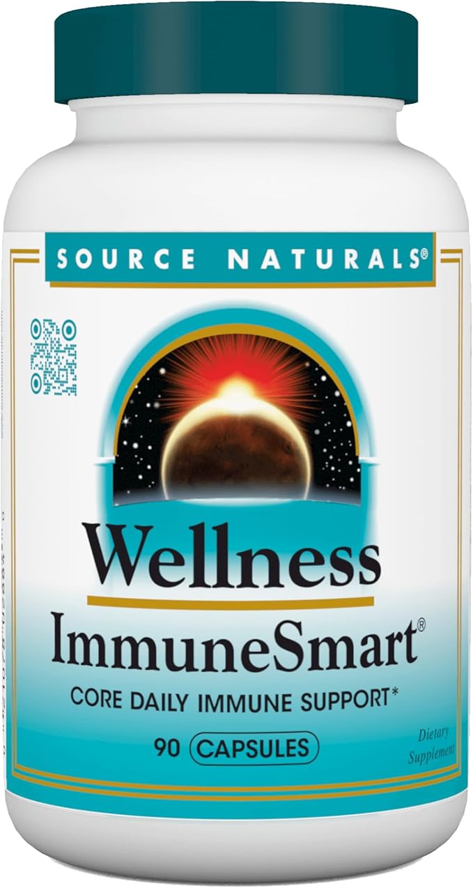 Source Naturals Wellness ImmuneSmart - for Core Daily Immune Support*, with Vitamins A, C, and D, Zinc, Elderberry, Echinacea, Andrographis, Turkey Tail and Garlic - 90 Capsules