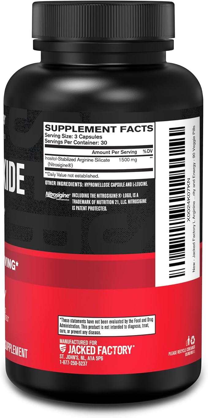 Jacked Factory Essentials Nitric Oxide Booster - Patented Bonded L-Arginine Silicate 1500mg Pre Workout Supplement for Muscle Growth, Pumps, Vascularity and Energy - 90 Veggie Pills